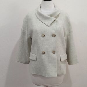 Talbots Cream Double Breasted Cropped Jackie O Style Tweed Wool Jacket 10P NWOT!